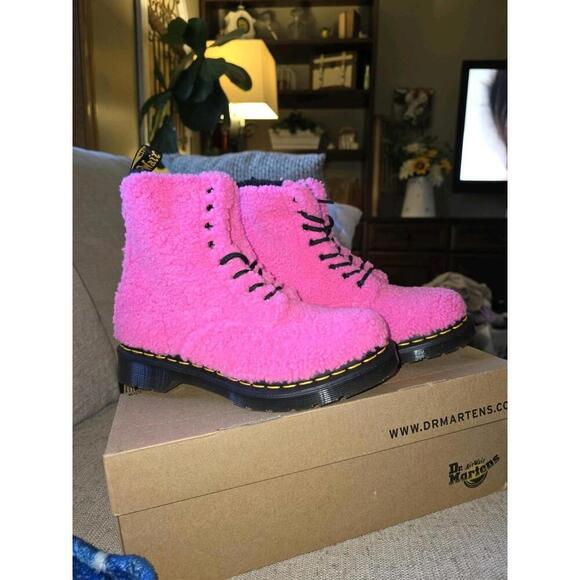 Dr Martens 1460 Pascal Faux Shearling Pink Lux  Boots - Picture 3 of 11